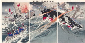 Utagawa Kokunimasa (1874-1944), Wielkie zwycięstwo marynarki wojennej pod Weihaiwei, wyd. Tsunejirō Hasegawa, Tokio/Japonia, 1895