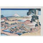 Katsushika Hokusai (1760-1849), Fuji widziana z pól herbacianych Katakura w Suruga, z serii: Trzydzieści sześć widoków góry Fuji, wyd. Yuyudo, Japonia, okres Showa, po 1960 r.