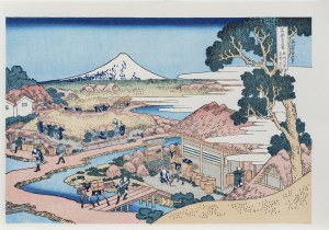 Katsushika Hokusai (1760-1849), Fuji widziana z pól herbacianych Katakura w Suruga, z serii: Trzydzieści sześć widoków góry Fuji, wyd. Yuyudo, Japonia, okres Showa, po 1960 r.