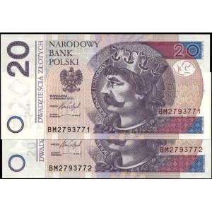 Poland. 2016 20 Zlotych Prefix BM - Consecutive Pair