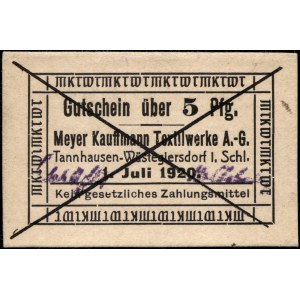 Poland. Jedlinka Gluszyca 1920 5 Fenigow - Skrzyżowana anulacja - po raz pierwszy na Onebid
