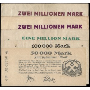 Poland. Wałbrzych 50000 10000 1 & 2 x 2 Milion Marek 1923 - 5 Stuk