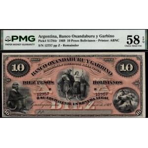 Argentina. 1869 10 Pesos Fuertes - Banco Oxandaburu y Garbino