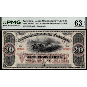 Argentina. 1869 20 Pesos Fuertes - Banco Oxandaburu y Garbino