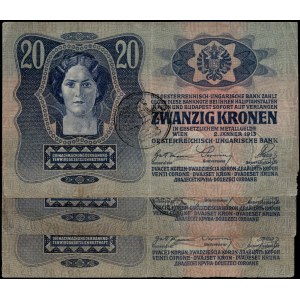 Austria. 1913 20 Kronen - Counterstamp - 3 Pieces