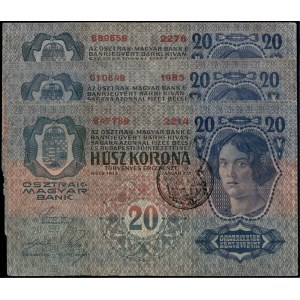 Austria. 1913 20 Kronen - Counterstamp - 3 Pieces