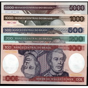 Brazil. 1981-6 - 100 200 500 1000 5000 Cruzeiros - 5 Piece Set