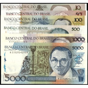 Brazil. 1988 - 10 50 100 500 1000 5000 Cruzados - 6 Piece Set - Prefix AA