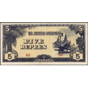 Myanmar. 5 Rupees 1942 Japanese Govt Prefix BB