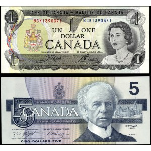 Canada. 1973-86 - 1 & 5 Dollars - 2 Pieces