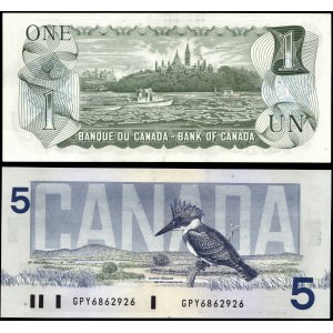 Canada. 1973-86 - 1 & 5 Dollars - 2 Pieces
