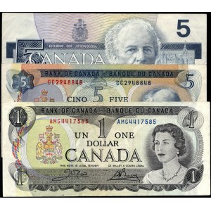 Canada. 1973-86 - 1 & 5 Dollars - 3 Pieces
