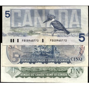 Canada. 1973-86 - 1 & 5 Dollars - 3 Pieces