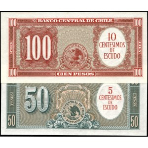 Chile. 1960 5 & 10 Centesimos Overprint on 50 & 100 Pesos
