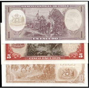Chile. 1967-76 1 5 10 Escudos - 3 Pieces
