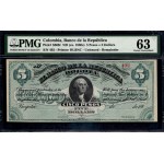 Colombia. 1880s 5 Pesos = 5 Dollars - Banco de la Republica