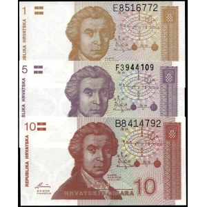 Croatia. 1991 - 1 5 10 Dinara - 3 Piece Set