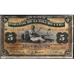 Cuba. 1896 5 Pesos - With Red Overprint
