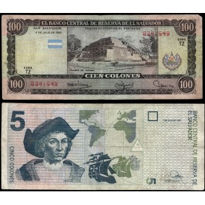 El Salvador. 1980 100 Colones & 5 Colones 1997