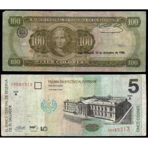 El Salvador. 1980 100 Colones & 5 Colones 1997