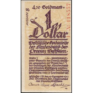 Germany. 1923 Münster 4,20 Goldmark 1 Dollar - Yellow Print