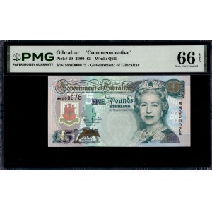Gibraltar. 2000 5 Pounds - Low S/N 75