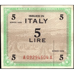 Italy. 1943 5 Lire - Allied Military Currency