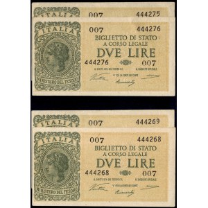 Italy. 1944 2 Lire - 2 Consecutive Pairs - 4 Pieces in Total