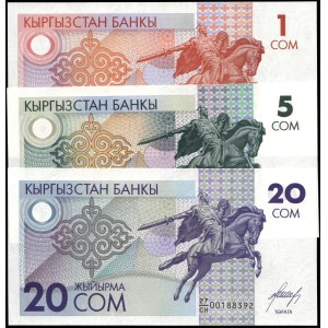 Kyrgyzstan. 1993 - 1 5 20 Som - 3 Piece Set