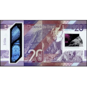 Skotsko. 2019, 20 liber, předpona W/KN – Clydesdale Bank – polymerová bankovka