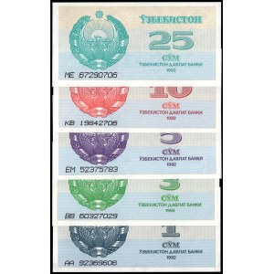 Uzbekistan. 1992 - 1 3 5 10 25 Som - 5 Piece Set