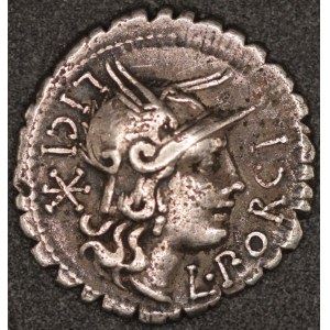 Rome. L. Porcius Licinius - Silver Serrate Denarius, Narbo, 118 BCE