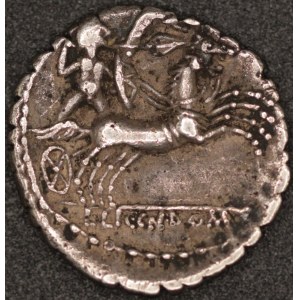 Rome. L. Porcius Licinius - Silver Serrate Denarius, Narbo, 118 BCE