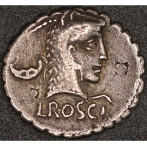 Rome. L. Roscius Fabatus, 59 BCE. AR Serrate Denarius Silver