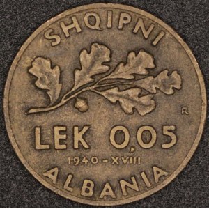Albania. 1940 0.05 Lek Italian Occupation