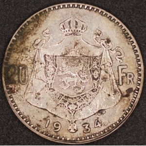 Belgium. 1934 20 Francs Silver
