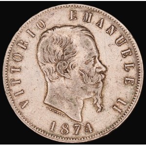 Italy. 1874 5 Lire M BN Silver