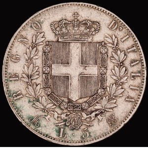 Italy. 1874 5 Lire M BN Silver