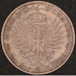 Italy. 1906 R 1 Lira Silver