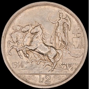 Italy. 1914 2 Lire Silver