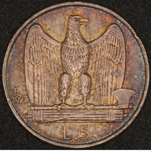 Italy. 1927 5 Lire Silver