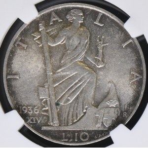 Italy. 1936 R XIV 10 Lire Silver