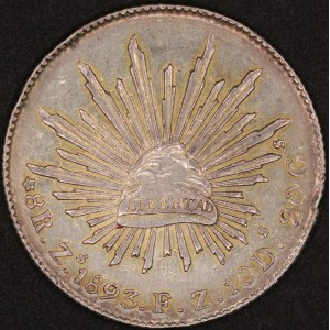 Mexico. 1893 8 Reales Zs Zacatecas Silver