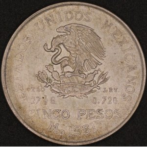 Mexico. 1951 5 Pesos Silver