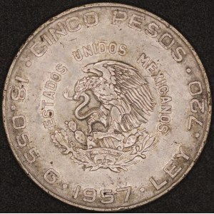 Mexico. 1957 5 Pesos Silver