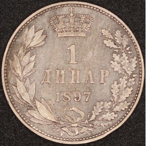 Serbia. 1897 1 Dinar Silver
