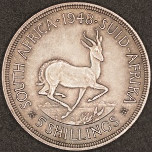 South Africa. 1948 5 Shillings Silver