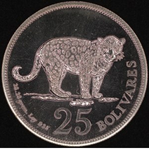 Venezuela. 1975 25 Bolivares Jaguar Silver
