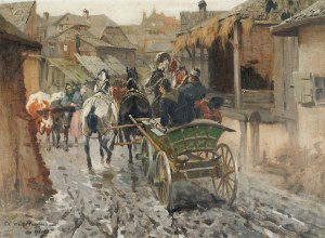 Czesław WASILEWSKI, CZWÓRKA PRZEJEŻDŻAJĄCA PRZEZ MIASTECZKO, 1918
