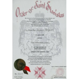 CERTIFICATE OF THE ORDER OF SAINT STANISLAUS, 1998